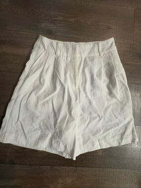 Zara White High-Waist Linen-Blend Shorts